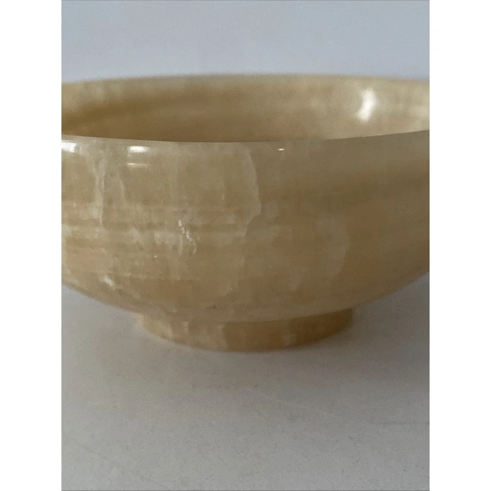 4 inch 100%Natural Chinese Yellow Jade Bowl Carved Diameter
